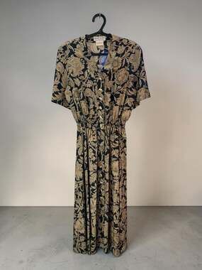 Jaeger Vintage 100% Silk Floral Button Front Maxi Dress Size UK 10 / USA 8